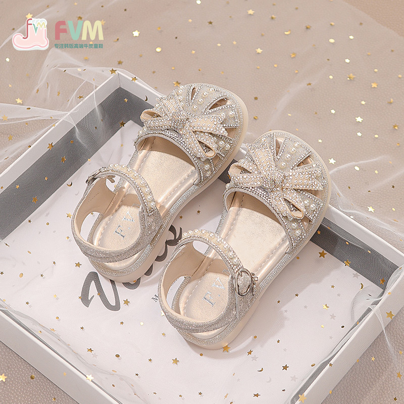 女童鞋子儿童公主包头凉鞋2023新款夏季夏款女孩大童宝宝软底水晶