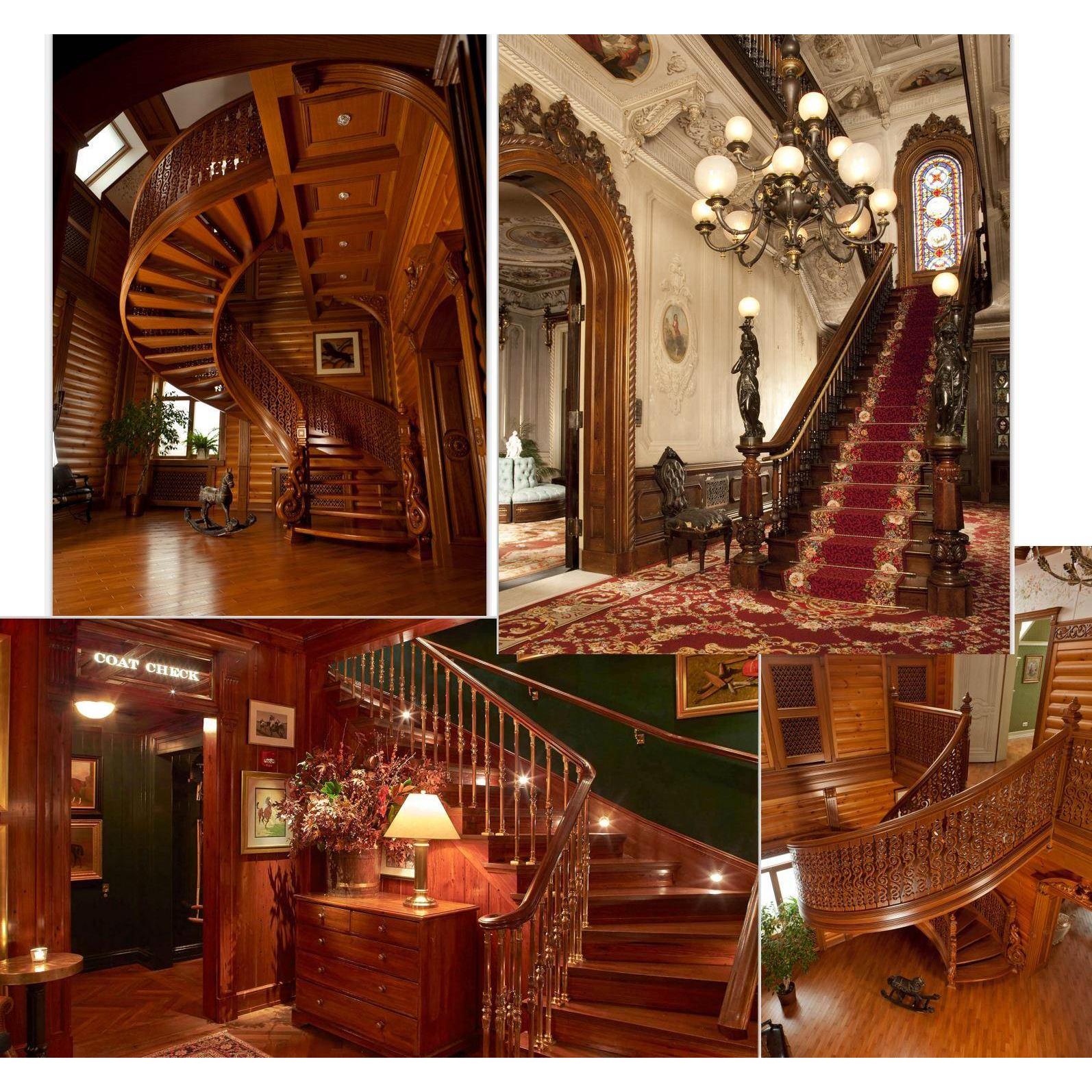 设计图法式栏杆实景整木美式z实木楼梯扶手定制旋转欧式楼梯