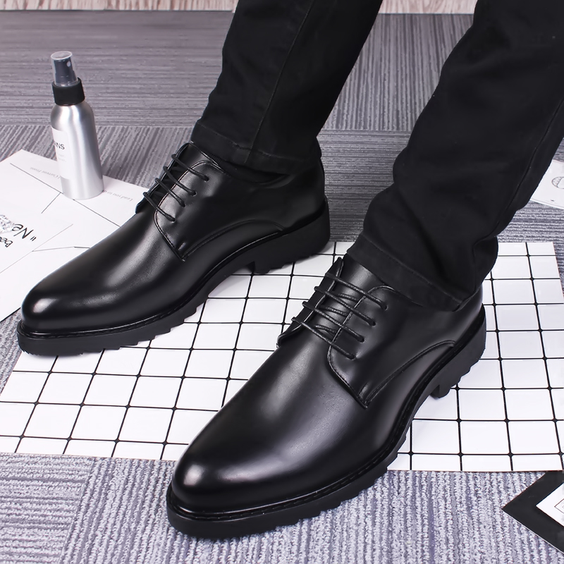 韩版潮流尖头皮鞋男正装 商务休闲皮鞋男内增高新品厚底男鞋子 潮