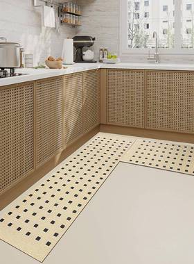 V厨房地垫家PMN225002 用防水防油防滑垫子侘寂风可擦洗皮革C脚垫