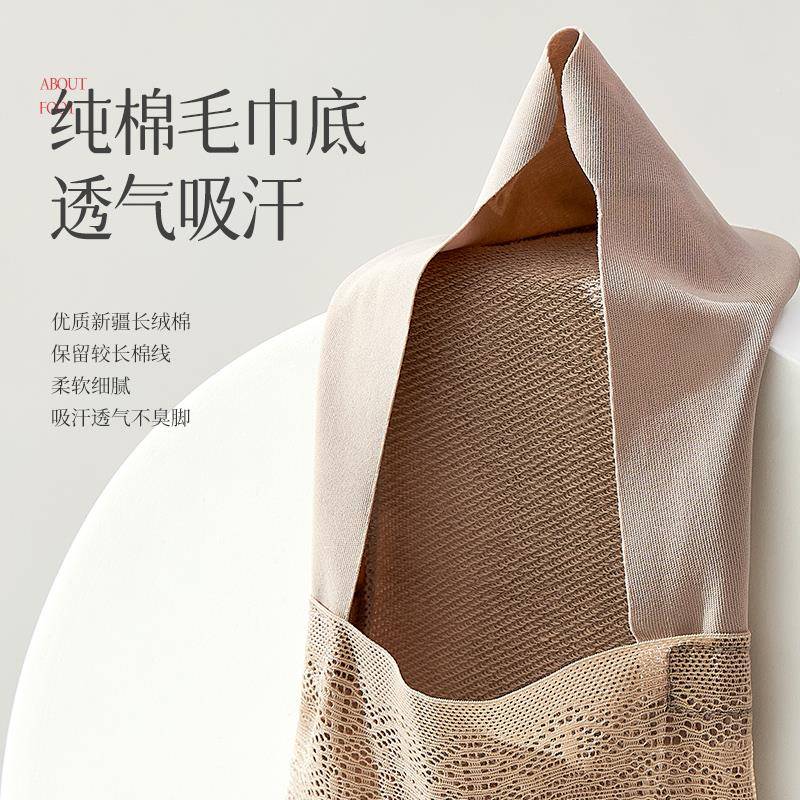 超薄蕾丝袜女防滑不掉跟薄140-2季款纯棉毛巾底吸汗隐形高跟夏鞋