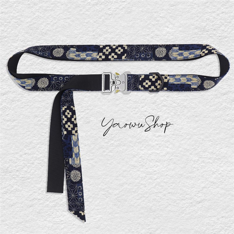 boro风古布印花裤腰带男女潮流年轻人设计感小众复古皮带加长飘带