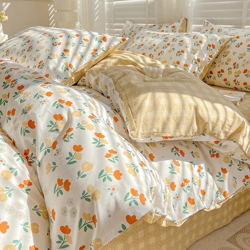 小清新纯棉四件套100全棉被套学生宿舍床单三件套S床笠款床上用品