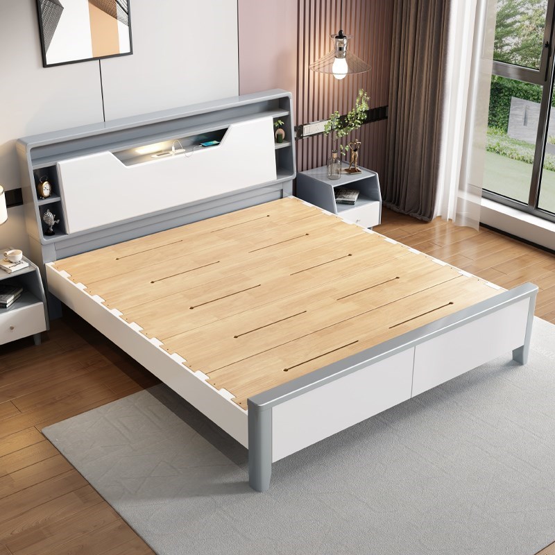 榫卯静音北欧全实木床1.8米现代简约多功能主卧储物双人大床白色