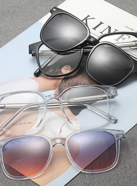 带度数太阳眼镜女磁吸套镜圆框TR超轻近视偏光墨镜男开车复古眼镜