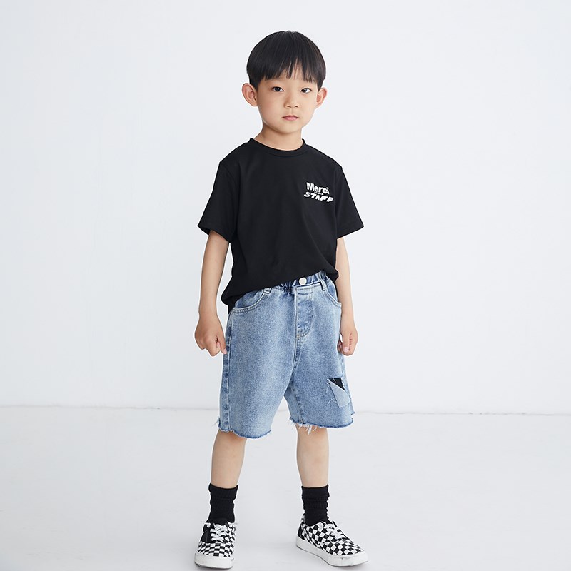 不羁岛洋气童装裤k子2023夏季新款C男童女童破洞五分裤纯棉牛仔短