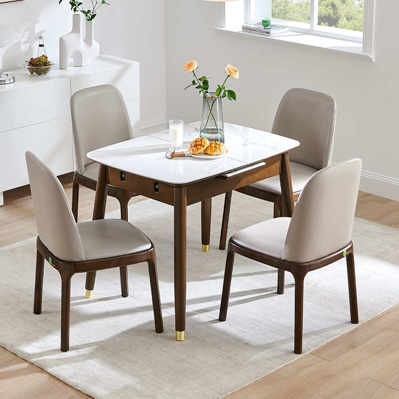 餐桌轻奢现代简约家用小户型岩板可折叠伸缩小尺寸简易实木饭桌子