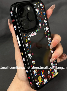 韩风透明HelloKitty猫黑边适用苹果17promax手机壳iphone14女款15pro新款13pro防摔16保护套原色简约可爱卡通