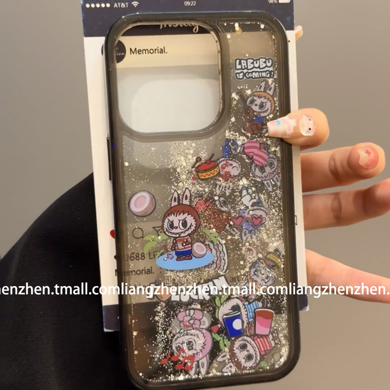黑色拉布布流沙适用苹果17promax手机壳iphone14女款15pro新款13软边硬壳pro防摔12网红11卡通pl