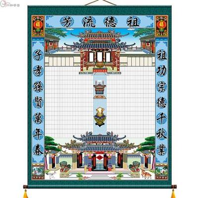 家堂轴子宗谱家用家谱挂画布料老样式蓝联家堂挂画家谱族谱画定制