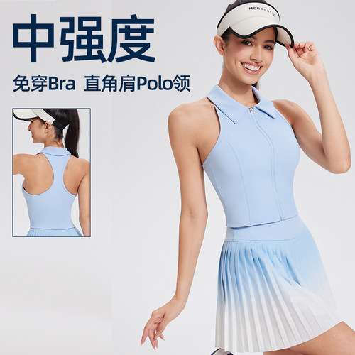 专业网球背心女polo领拉链运动上衣无袖健身服羽毛球跑步瑜伽T恤