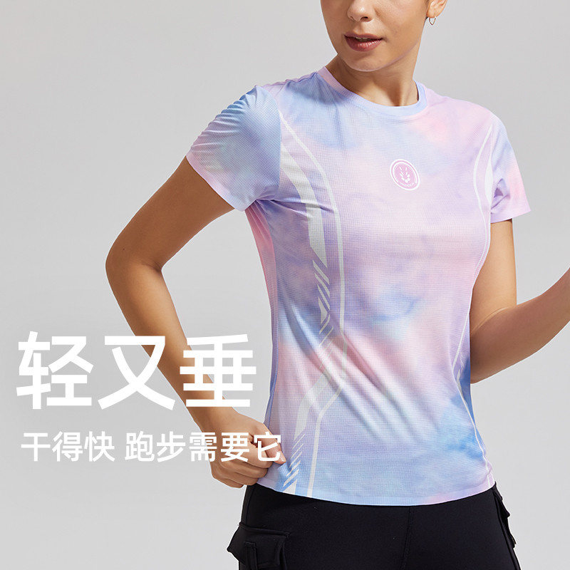 夏季运动短袖女圆领轻薄透气速干t恤健身房跑步训练马拉松健身服