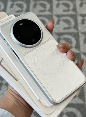 好看的白色荔枝纹磁吸适用华为mate80promax手机壳70Air电镀500荣耀Majic8素皮拼接vivoX300pro新OPPOfindx9