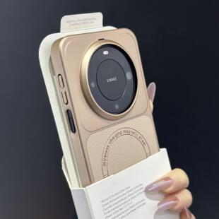 好看的金色轻奢电镀拼接荔枝纹适用华为mate80promax磁吸手机壳荣耀majic8新款vivoX300pro防摔OPPOfindx9硬