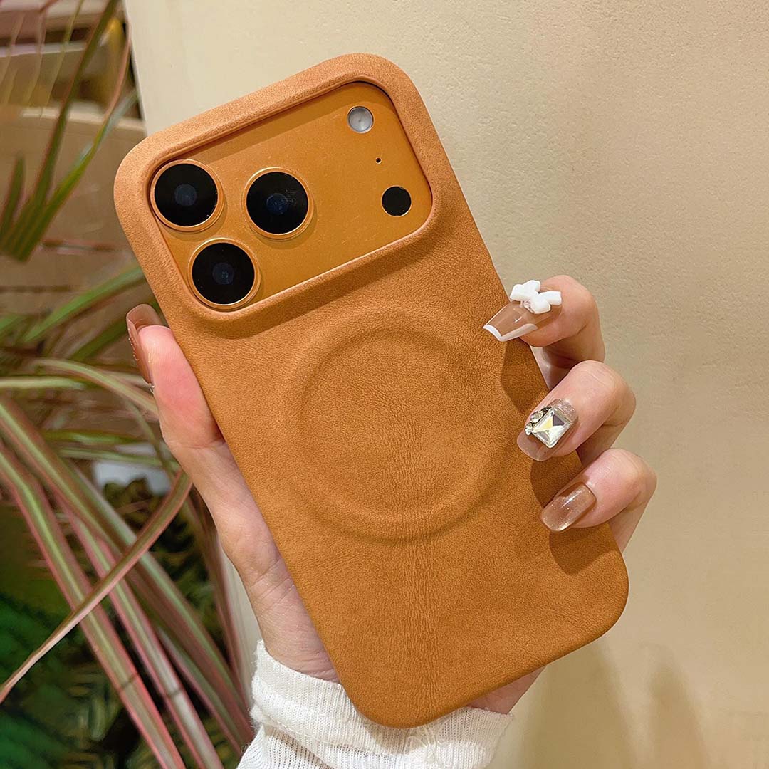 秋冬美拉德棕色羊巴皮磁吸手机壳