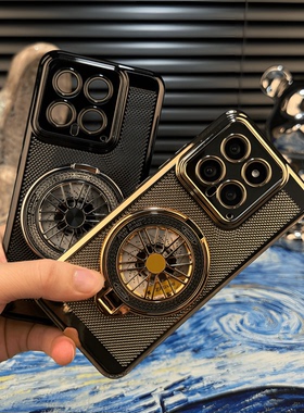解压陀螺支架适用小米15手机壳14pro电镀散热网格小米13全包防摔12自带镜头膜红米K80K70超薄note13高级感硬
