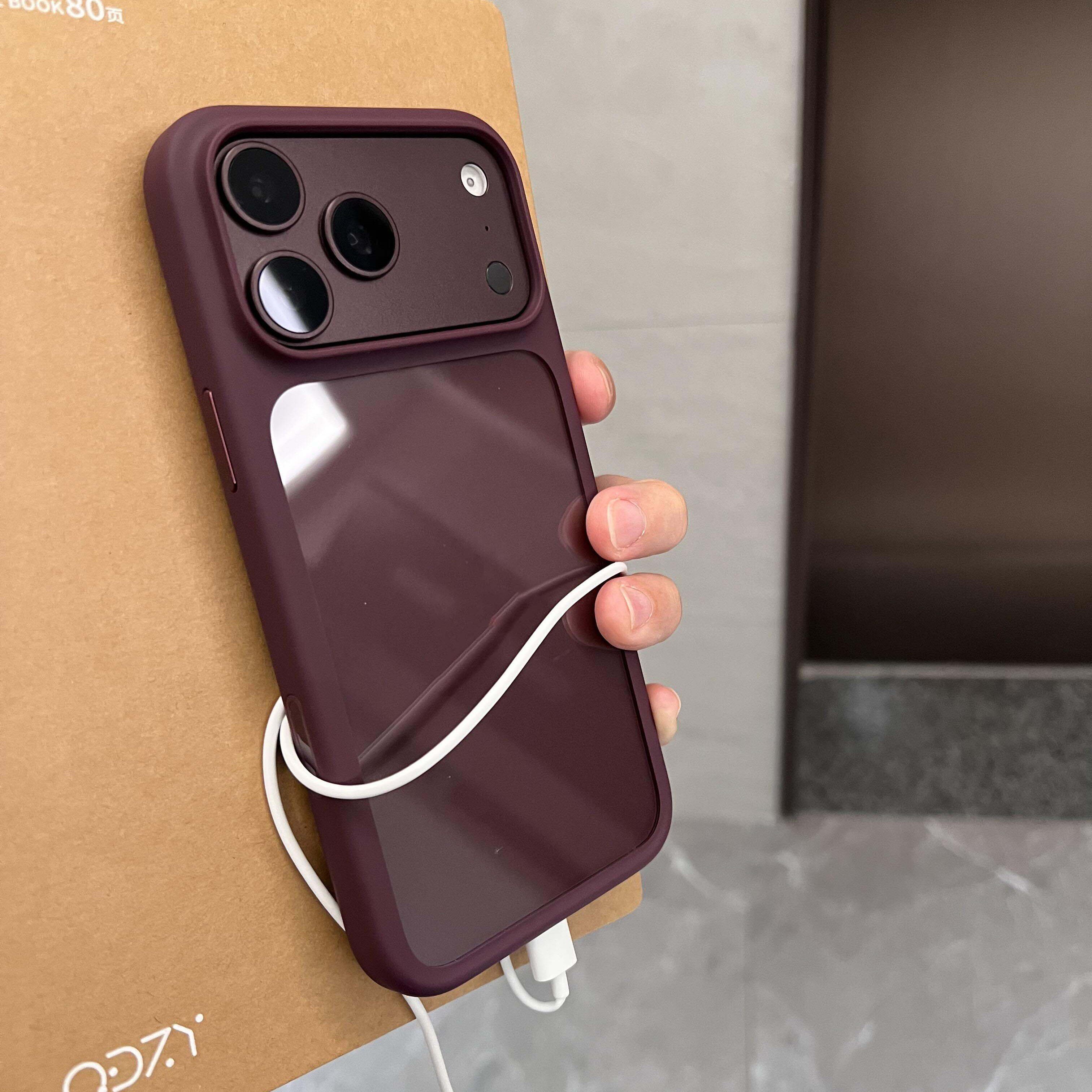 超好看勃艮第酒红透明适用于iphone18promax手机壳磨砂17ProMax拼接18pro大孔苹果17pro硅胶防摔高级感新款套