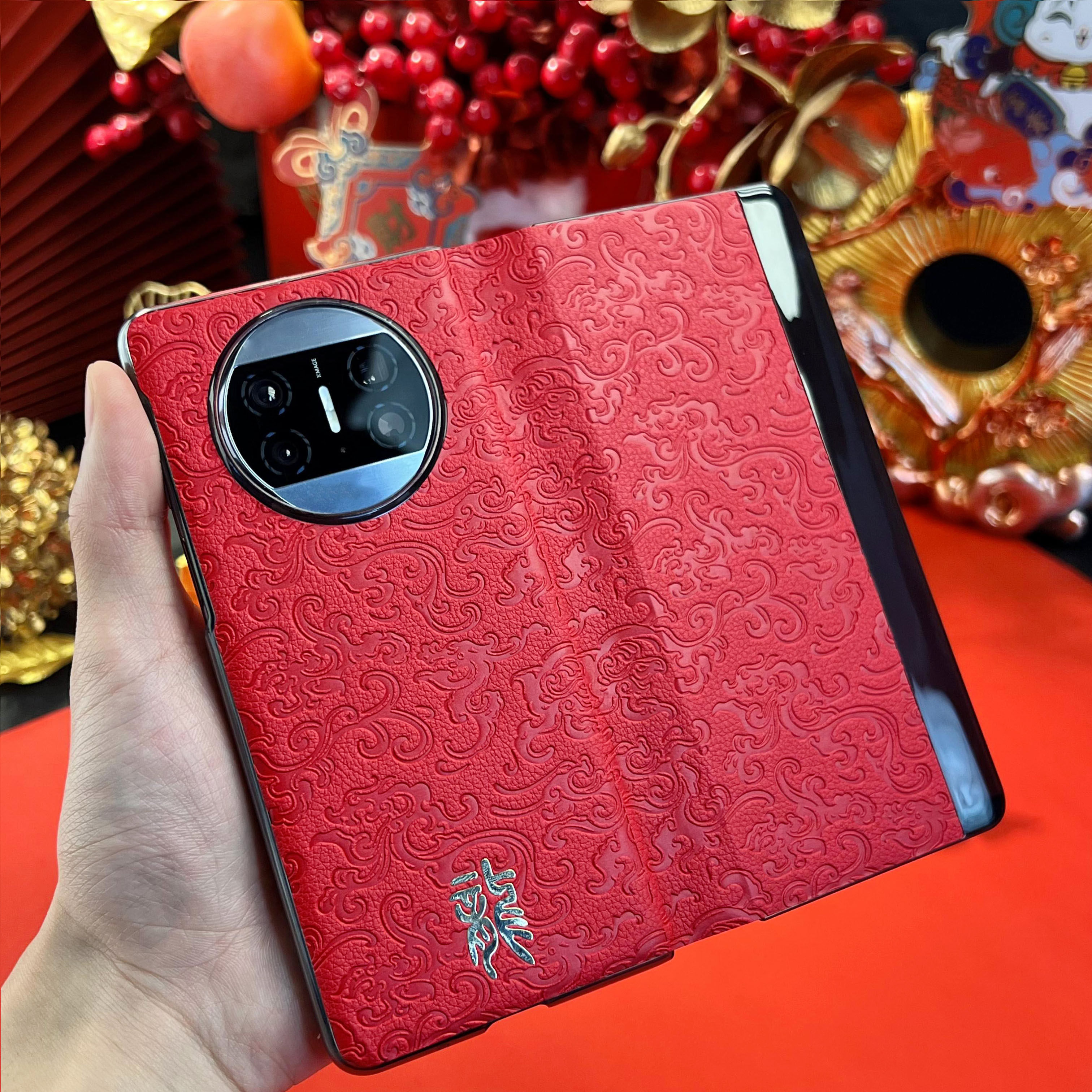 华为mateX3皮纹中国风手机壳