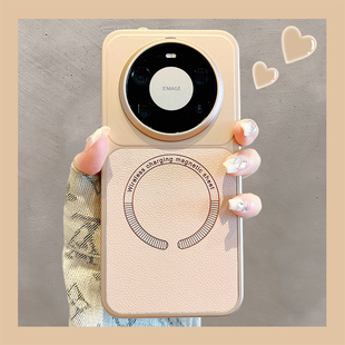 高级感荔枝纹磁吸适用华为mate80promax手机壳70Air电镀500荣耀Majic8pro素皮拼接vivoX300pro新款OPPOfindx9