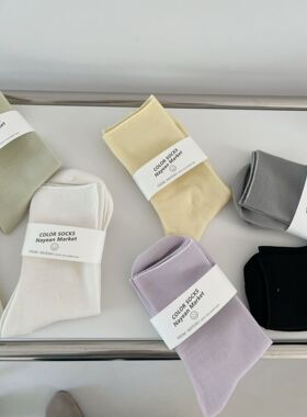 白色堆堆袜子女夏季薄款中筒袜ins潮可爱纯色棉袜夏天长袜
