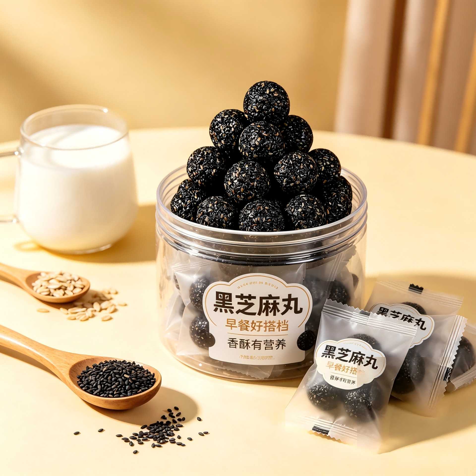 罐装黑芝麻丸手工蜂蜜调制即食蜜丸滋补零食大颗饱满