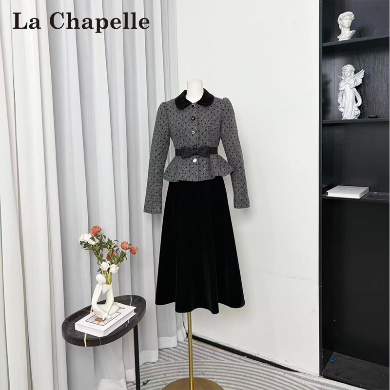 LaChapelle/拉夏贝尔2025年早秋上新小香外套丝绒半裙两件套10690