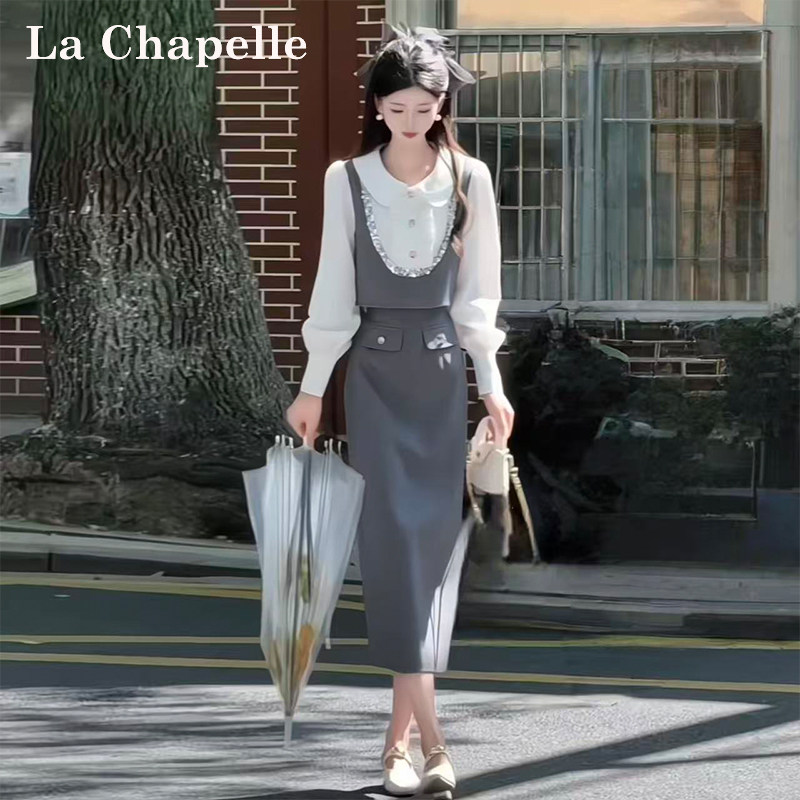 LaChapelle拉夏贝尔秋季新款赫本风轻奢收腰显瘦百搭连衣裙10653