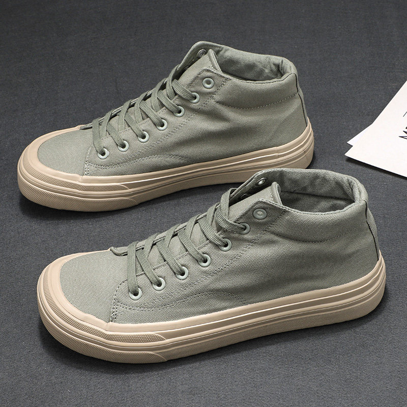 秋季新款高帮帆布鞋男系带韩版百搭休闲鞋透气布鞋潮流网红鞋子男