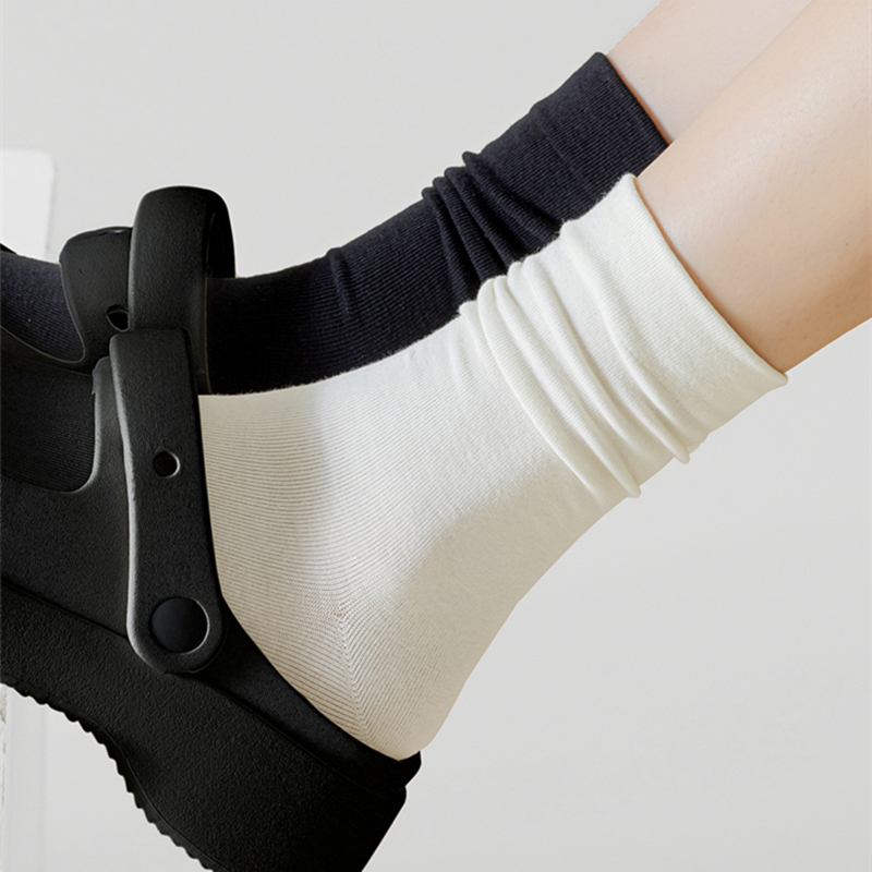 袜子女中筒堆堆春秋款白色夏