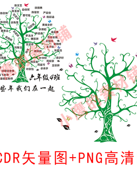 S333班级学生名单排大树班服图案CDR矢量图PNG高清图设计素材