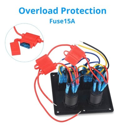 12V 24V Rocker Switch Panel 4 Gang 3.1A USB Charger Cigarett