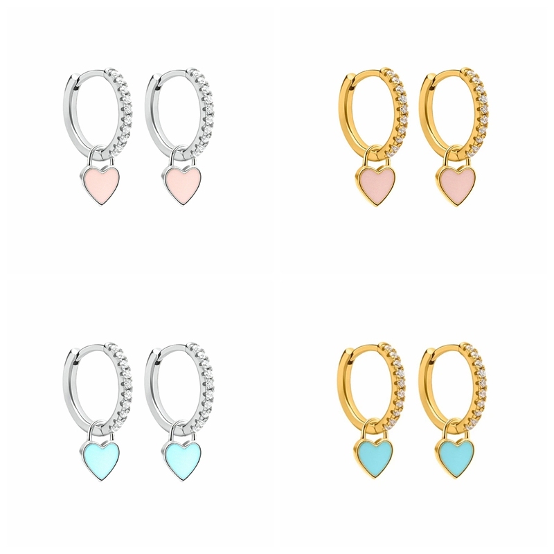 Aide Silver Color Hoop Earrings With Cute Candy Neon Color E
