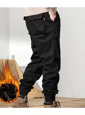 Winter Mens Cargo Pants 2023 New Multi-Pockets Thick Warm F