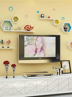 Hexagon wood wall shelf TV background wall decoration frames