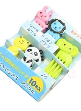 10Pcs Mini  Animal Farm Cartoon Fork Fruit Toothpick Sign