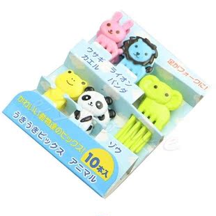 10Pcs Mini  Animal Farm Cartoon Fork Fruit Toothpick Sign