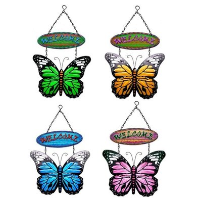 2022 New Wrought Iron Butterfly Welcome Sign Hanging Ornamen