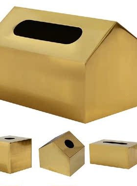 1Pc Metal Tissue Box Square Golden Rectangle House Geometry