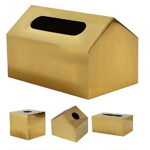 1Pc Metal Tissue Box Square Golden Rectangle House Geometry
