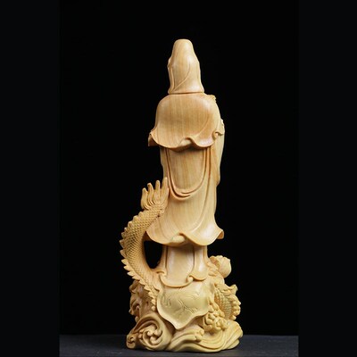 Boxwood Carving Buddha Sculpture Hall Feng Shui Decoration C