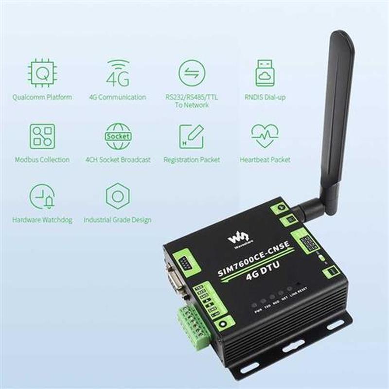 Waveshare Industrial Grade SIM7600CE-CNSE 4G DTU, RS232/485/