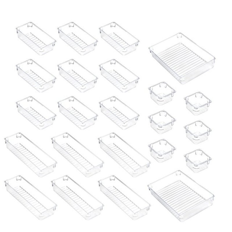 Set Of 23 Desk Drawer Organiser Trays With 4-Size Clear Plas