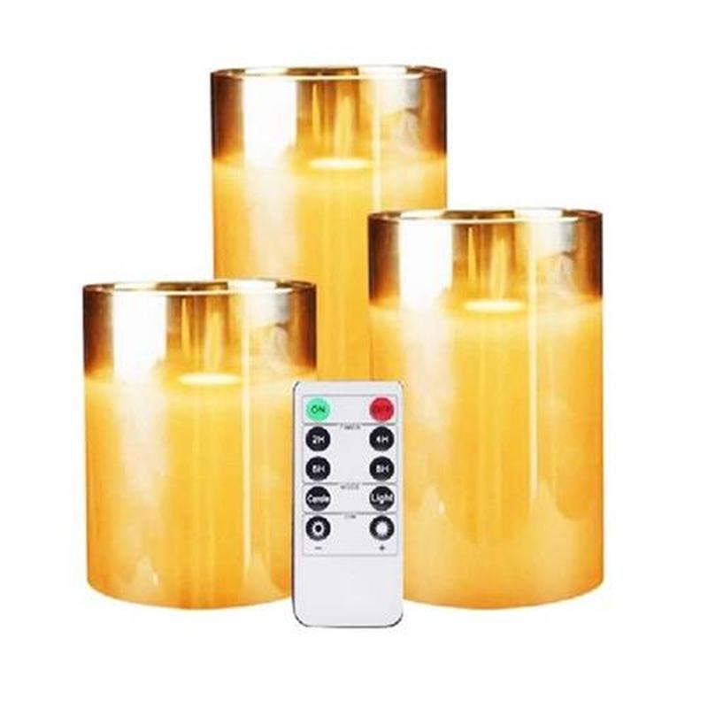 Amber Glass LED Flameless Candles Flickering with