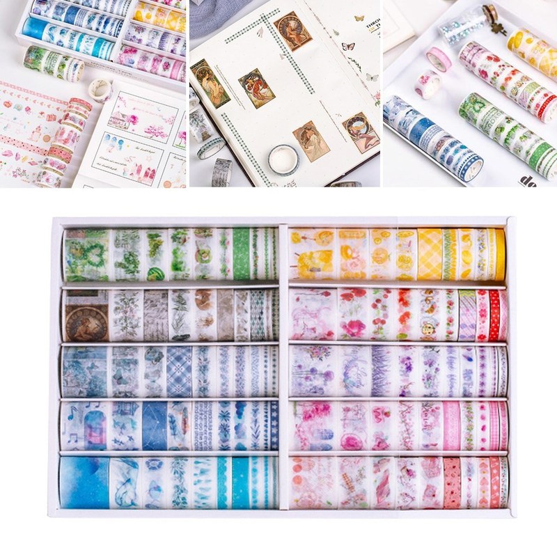 Washi Tape Set 100 Rolls Self Adhesive Tape Paper Sticky Ta