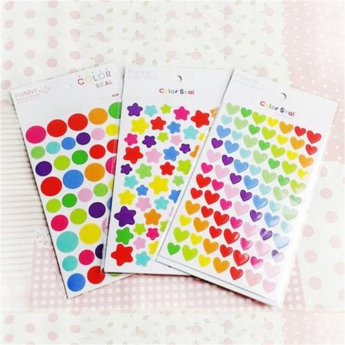 6 pcs/lot colorized heart star paper sticker diy decoration