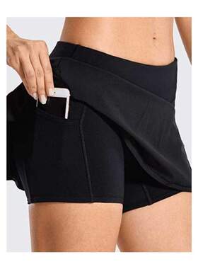 Women Tennis Skorts Sport Athletic Yoga Shorts Skirt Solid C