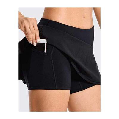 Women Tennis Skorts Sport Athletic Yoga Shorts Skirt Solid C
