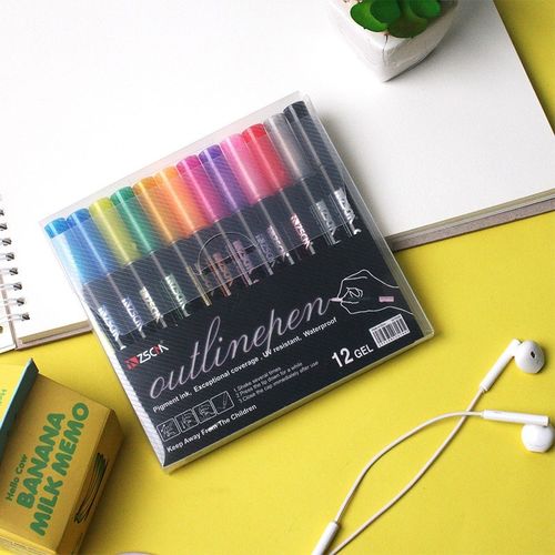 12 Colors Metallic Marker Outline Pen Glitter Colorful DIY A