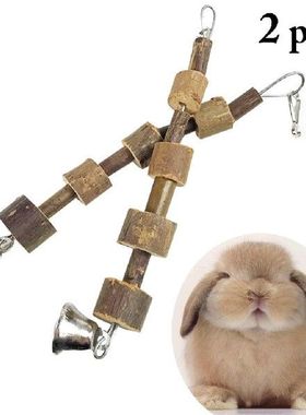 2pcs Rabbit Chewing Toys Wooden Rabbit Hanging Toys