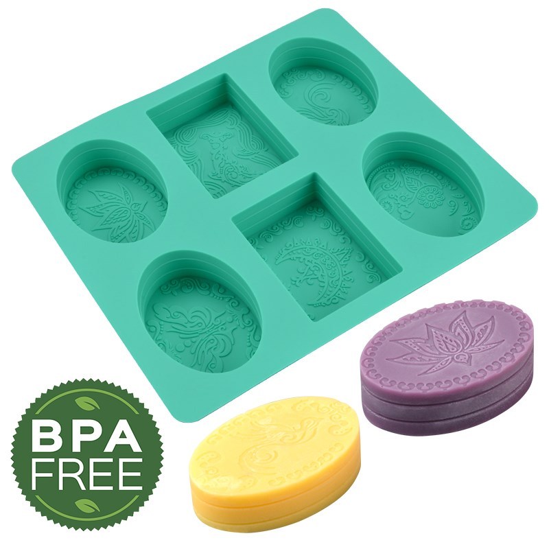 SILIKOLOVE 6 Cavity Rectangle Oval Silicone Soap Mold Handma